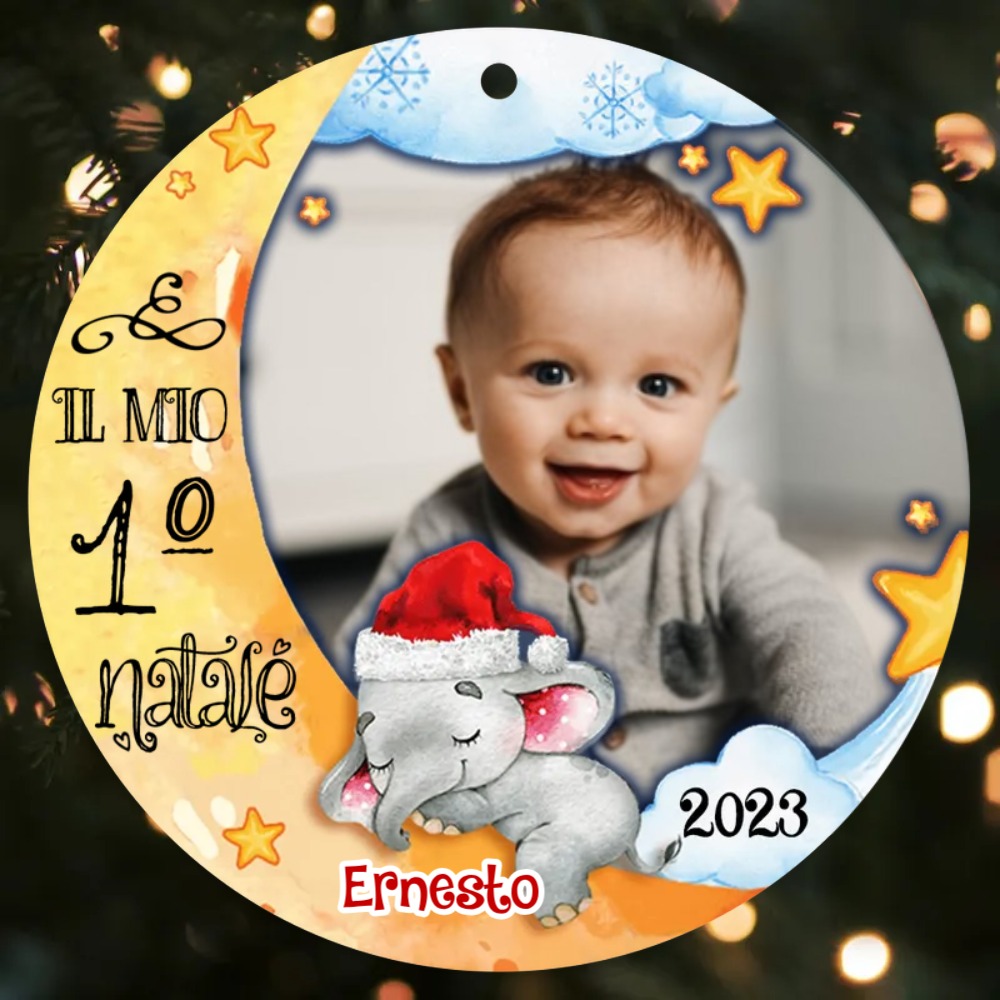 IL MIO 1º NATALE-Ciondolo di legno per bambino bambina foto nome personalizzabile