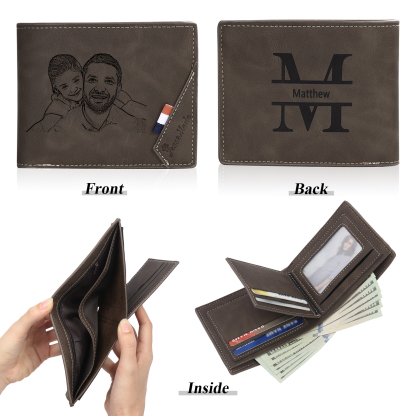 Personalized Leather Wallet Gift Box Set with Keychain Customizable Photo,Text ,Name and Letter Wallet Gift for Him