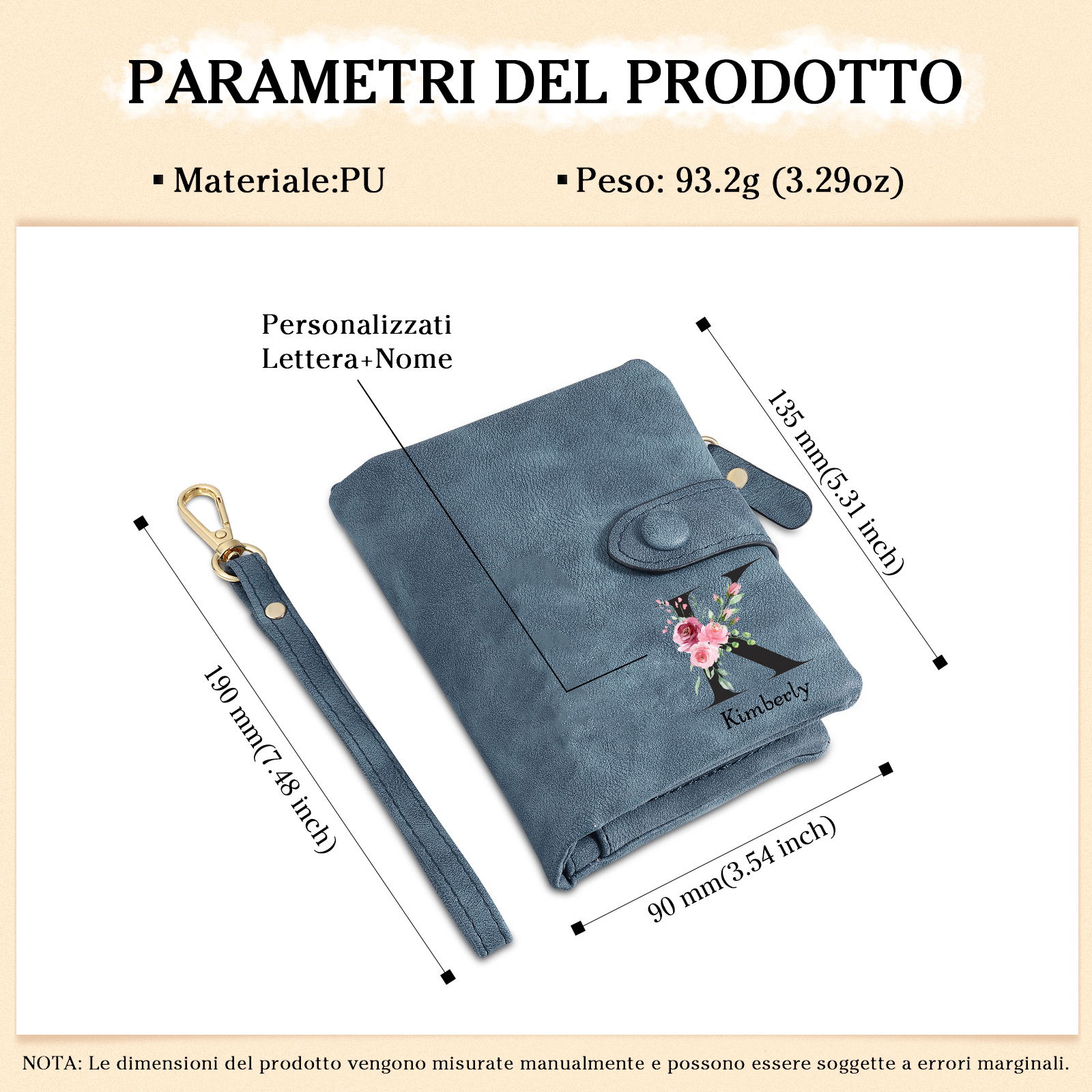 Portafoglio mano nella mano in PU pelle con 5 nomi & 1 testo & 1 lettera personalizzati per mamma