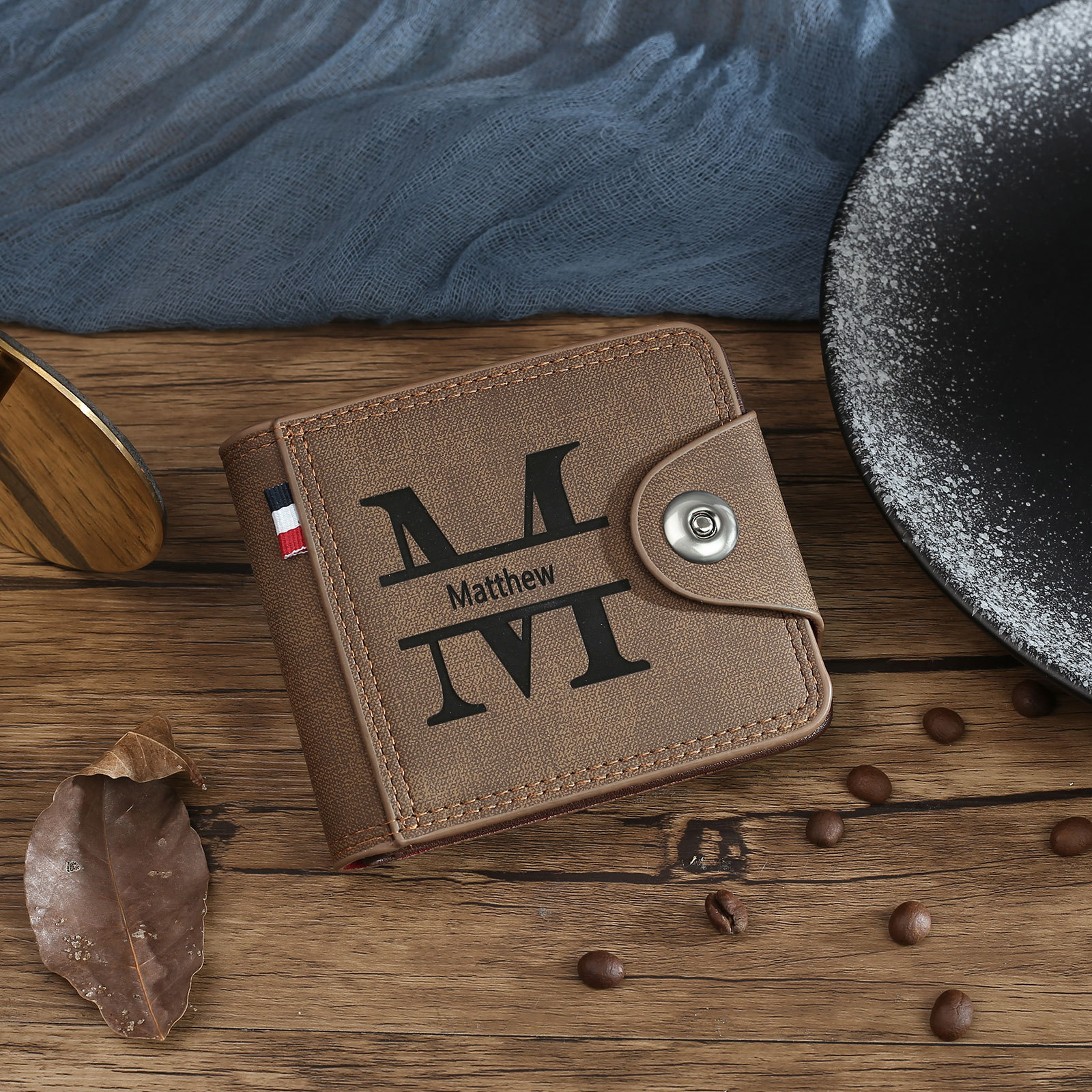 Portafoglio in PU pelle da uomo 1 nome 1 lettera e 1 foto personalizzabili regalo per uomo