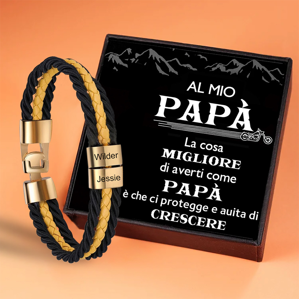Bracciale Uomo Personalizzato in Pelle – Incisione 2 Nomi – Regalo Elegante per Papà o Lui | Jessemade
