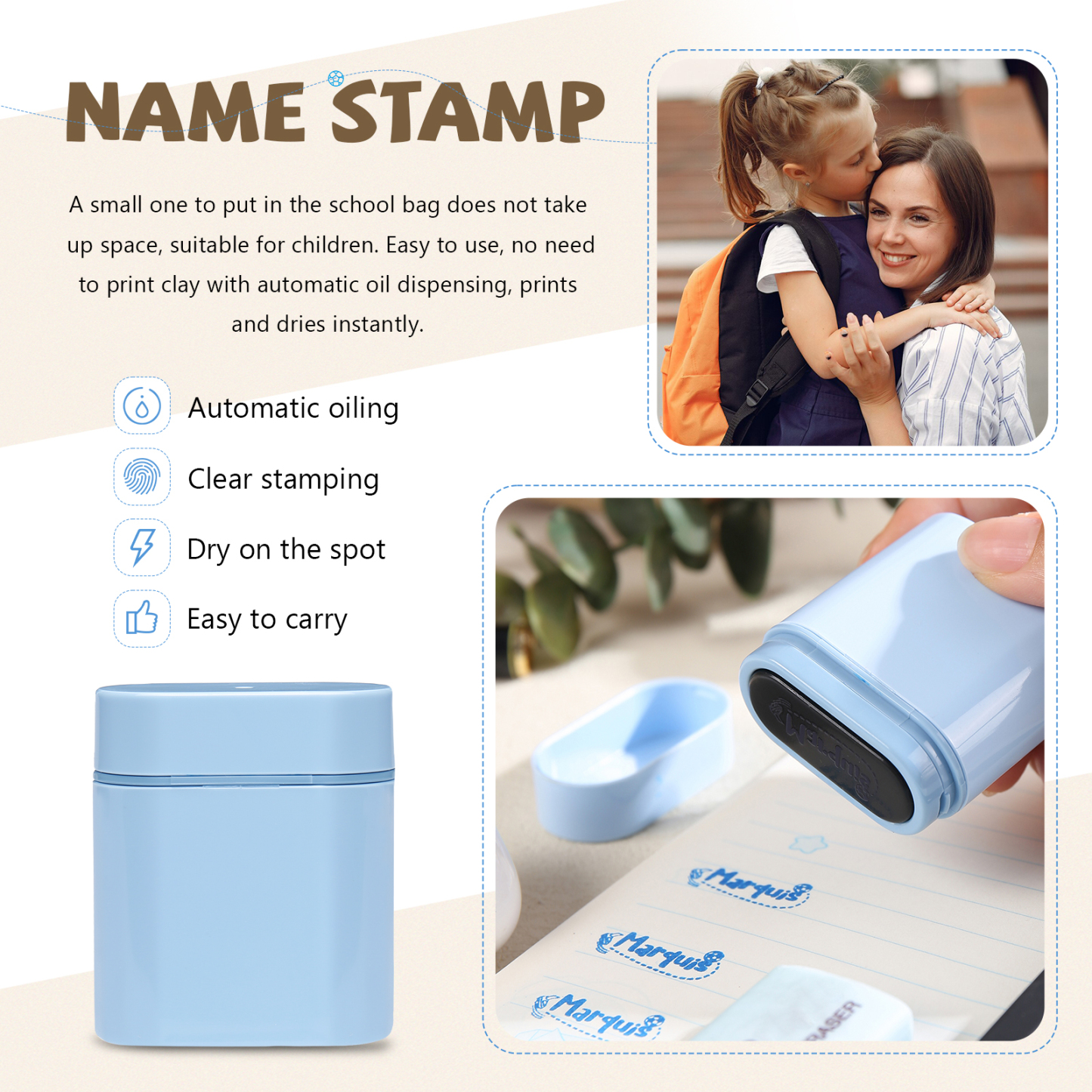 Timbro con nome personalizzato ragazzo regalo per studente scuola insegnante su libro/vestito