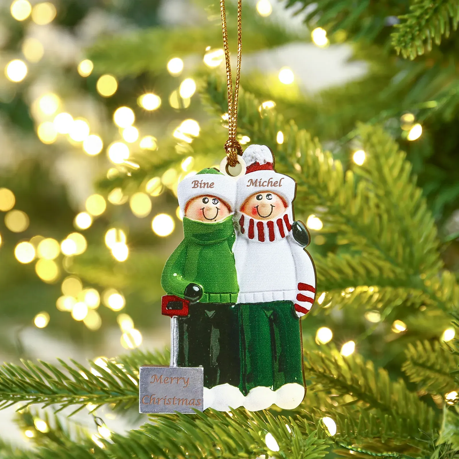 Bianco Natale mille candele... Ornamenti familiari ciondolo per albero di Natale 2 nomi personalizzati