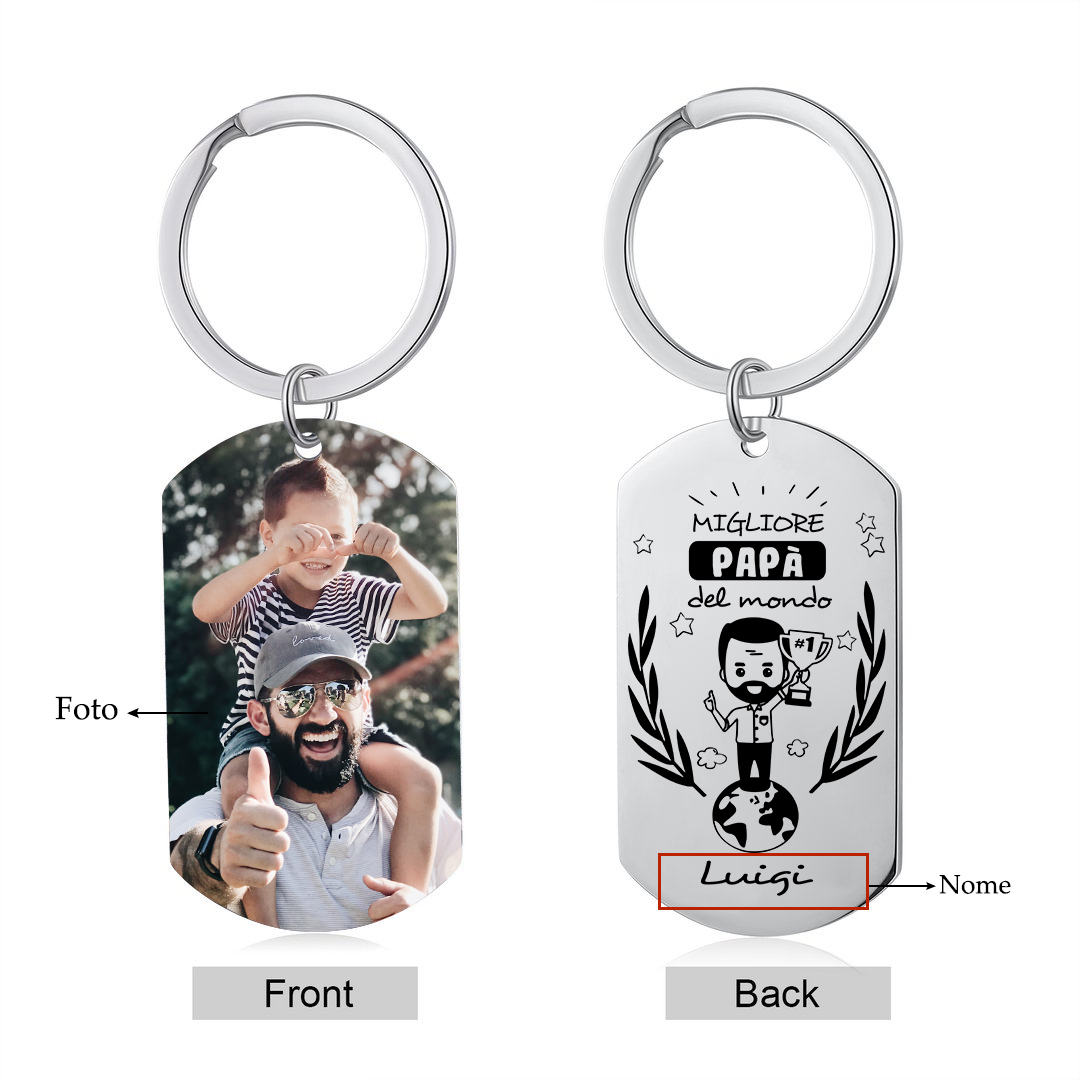 PREMIO PER IL MIGLIORE PADRE LUIGI-Portachiavi personalizzato con foto e nome