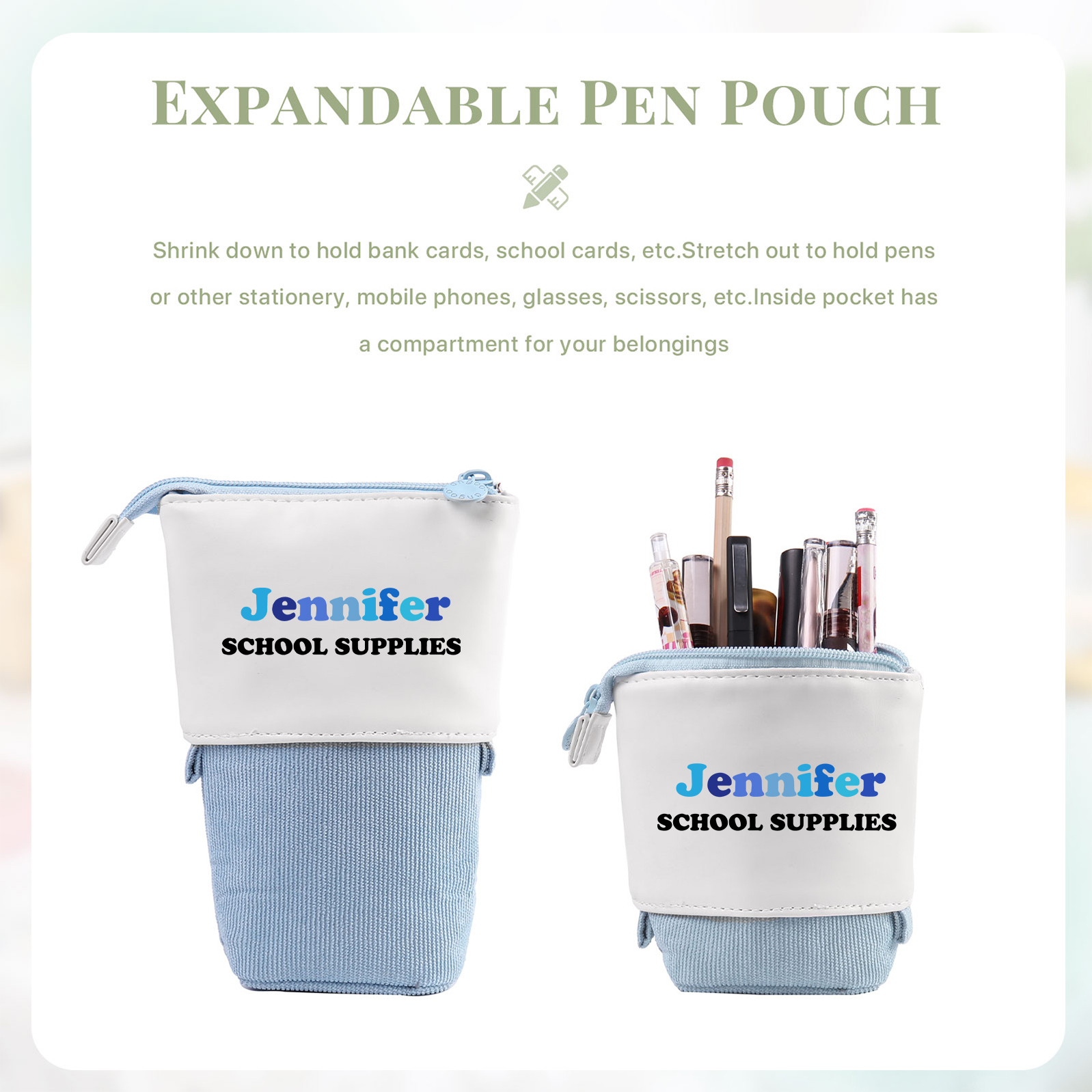 Astuccio per matite personalizzato con 2 testi per scuola elementare bambini