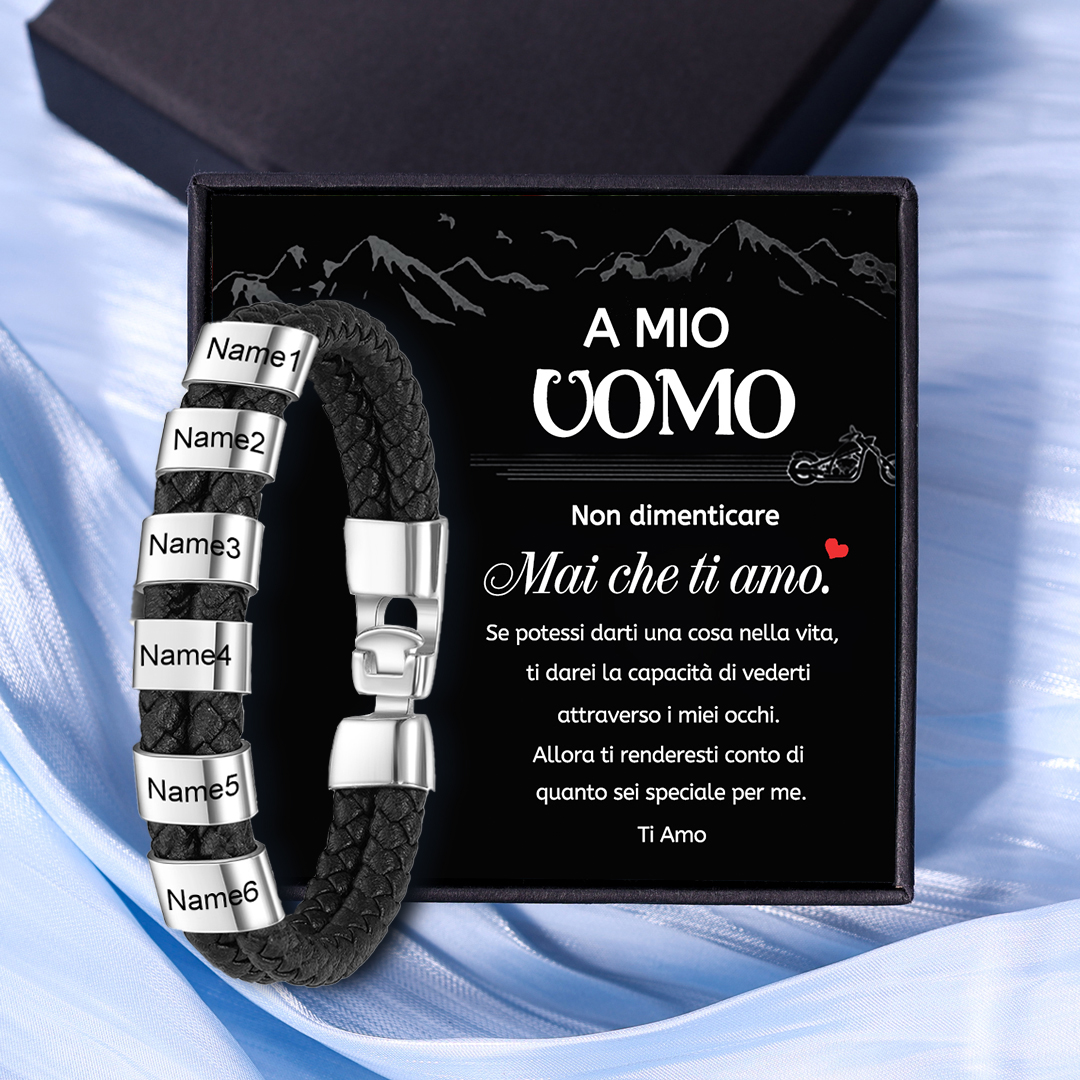 A MIO UOMO-Bracciale in pelle 6 nomei personalizzati regalo coppia