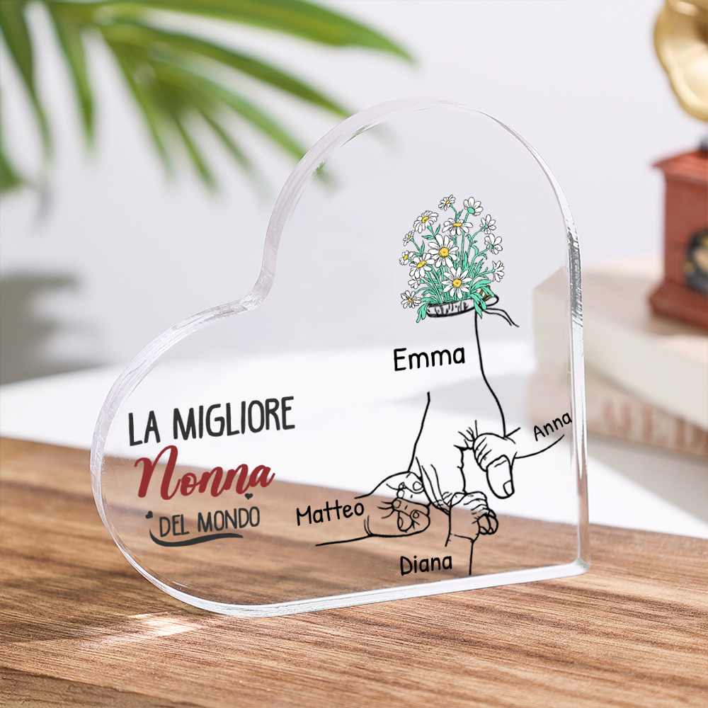 La migliore nonna del mondo-Deco acrilico mano nella mano fiore per nonna 2-7 nomi personalizzabili