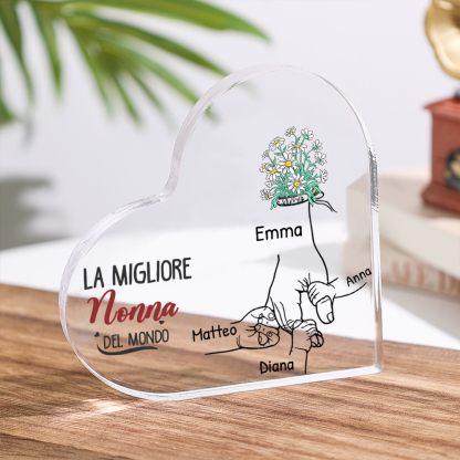 La migliore nonna del mondo-Deco acrilico mano nella mano fiore per nonna 2-7 nomi personalizzabili