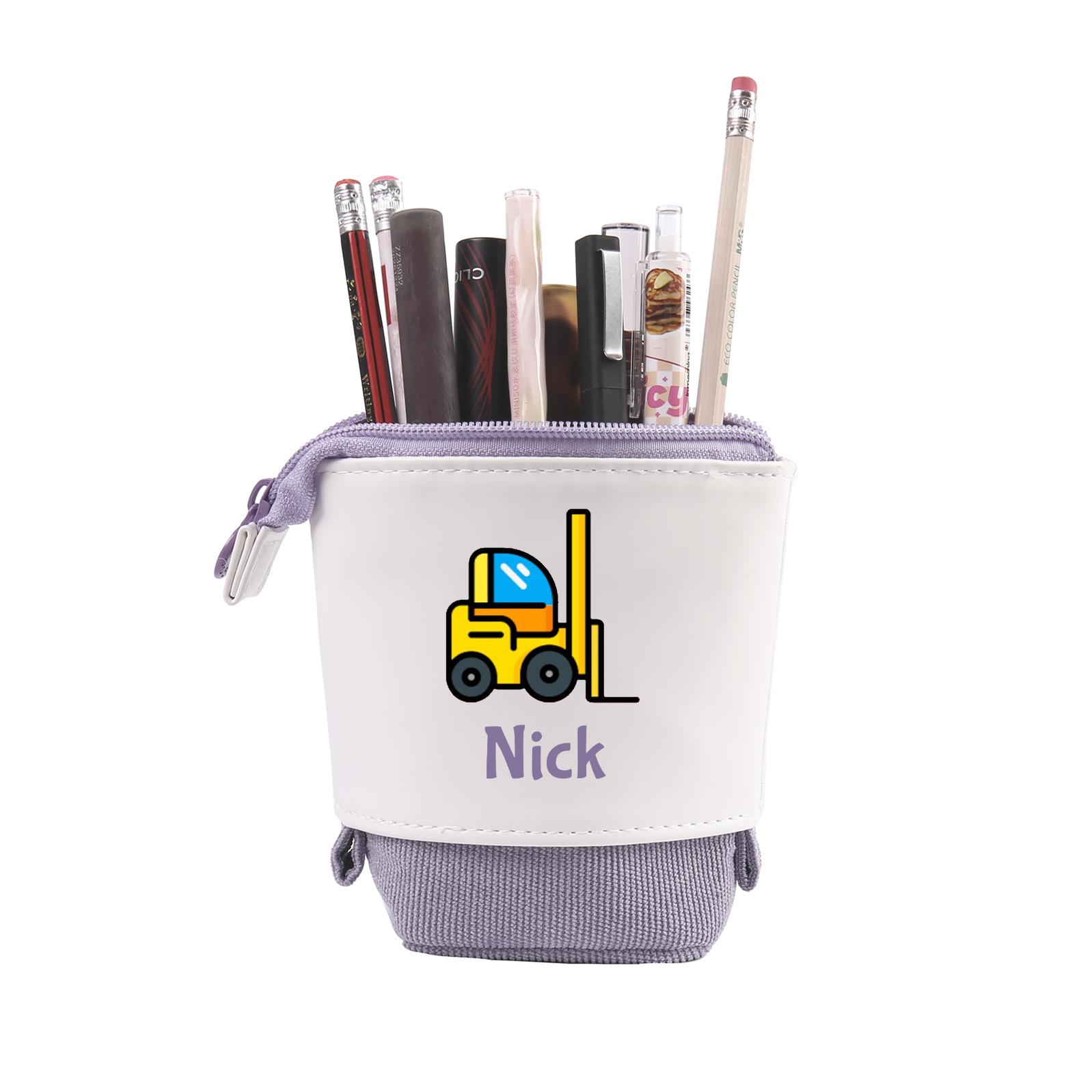 Astuccio per matite personalizzato con 1 nome e 1 veicolo da costruzione regalo per scuola elementare bambini