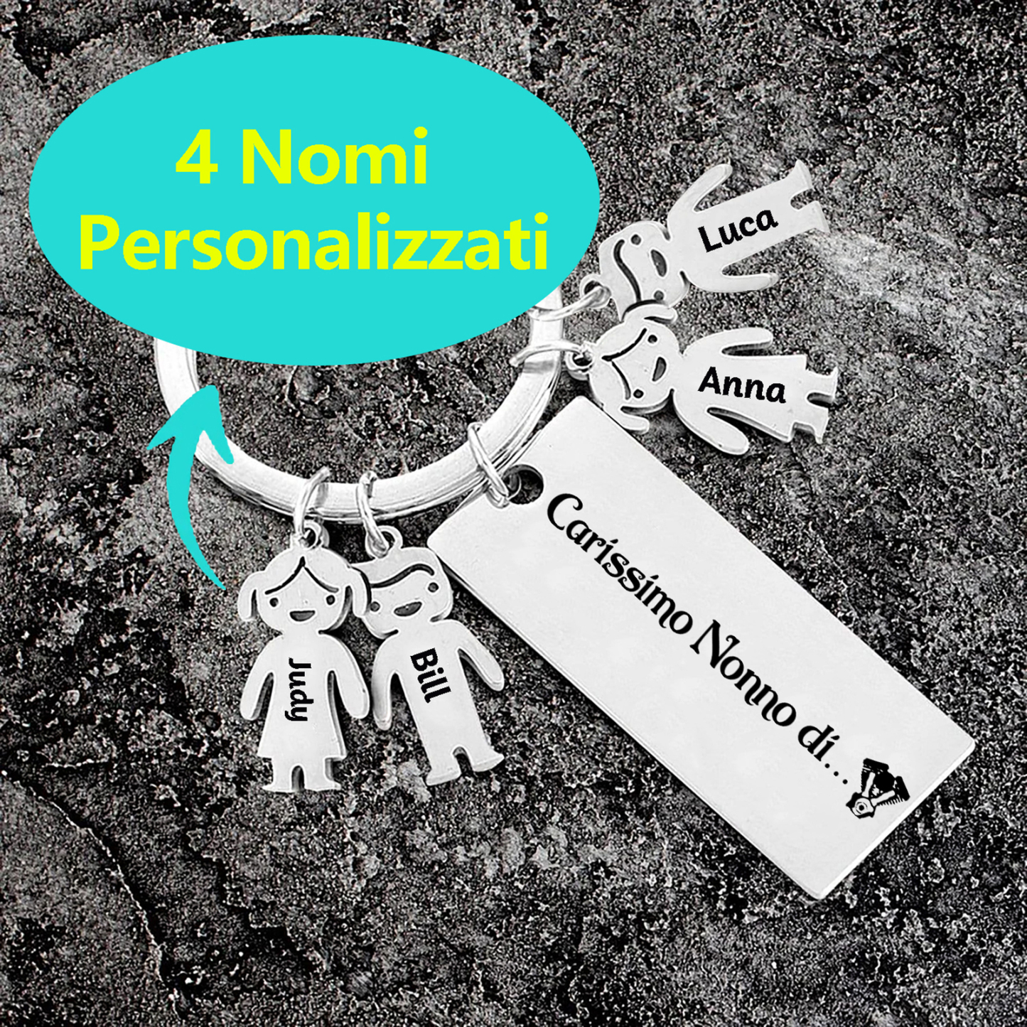 Portachiavi con ciondolo bambino 4 nomi personalizzati regalo per nonno festa dei nonni