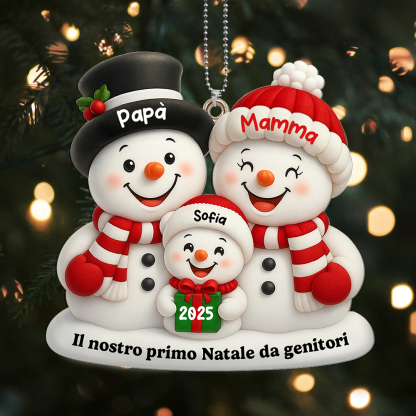 Decorazione personalizzata per il primo Natale da genitori, famiglia di pupazzi di neve personalizzabile, regalo per neogenitori | Jessemade