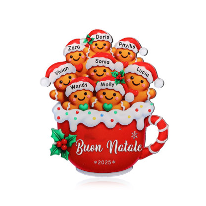 Calamita da frigorifero natalizia personalizzata a forma di tazza di pan di zenzero