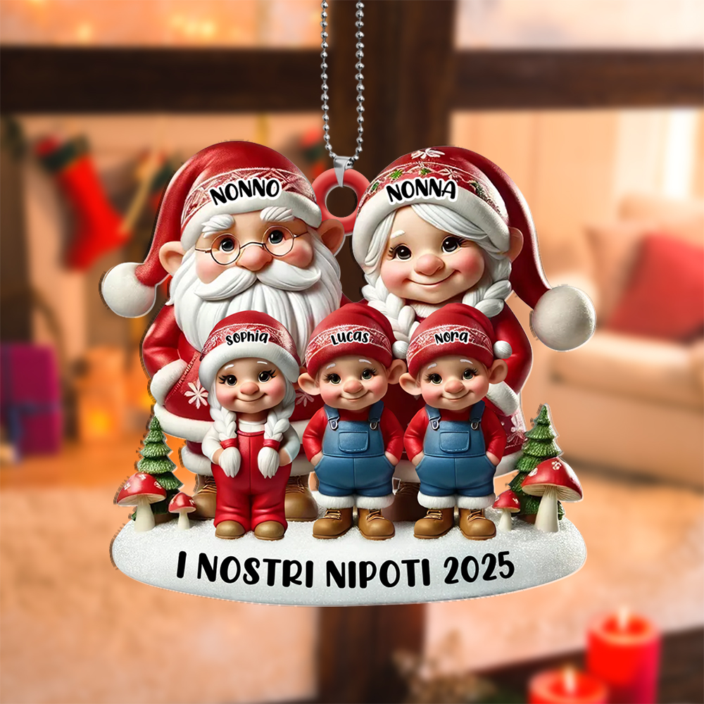 Decorazione personalizzata per albero di Natale di famiglia - Nonno Nonna Elfo