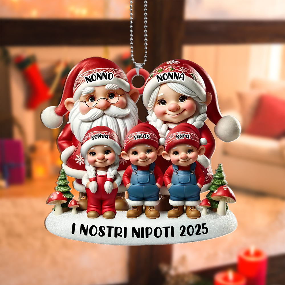 Decorazione personalizzata per albero di Natale di famiglia - Nonno Nonna Elfo