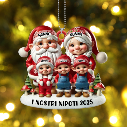 Decorazione personalizzata per albero di Natale di famiglia - Nonno Nonna Elfo