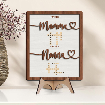 Targa in legno personalizzata Prima mamma, ora nonna Insegna artistica cruciverba Decorazione per la casa Quadro in legno
