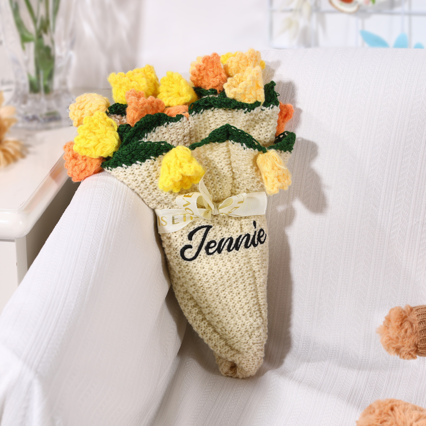 Coperta fatta a mano all'uncinetto con fiori personalizzati, nome personalizzato, regalo di compleanno per lei | Jessemade
