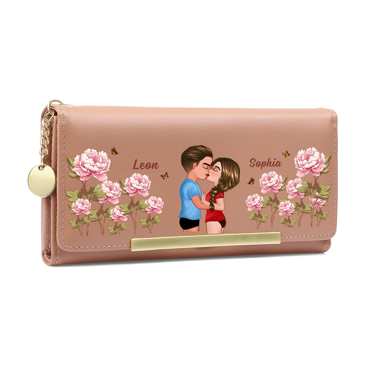 Portafoglio da donna personalizzato con illustrazione e nome – regalo d’amore per lei