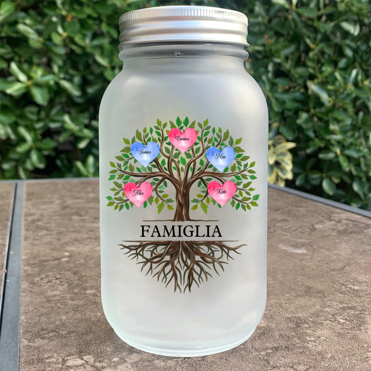 Bottiglia luminosa personalizzata con albero di famiglia, barattolo solare per ringraziare la mamma