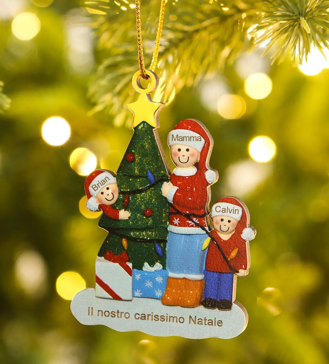 [Copy]Pendente personalizzato per albero di Natale – Famiglia con 3 nomi e anno, papà, mamma incinta e bimbo in legno | Jessmade