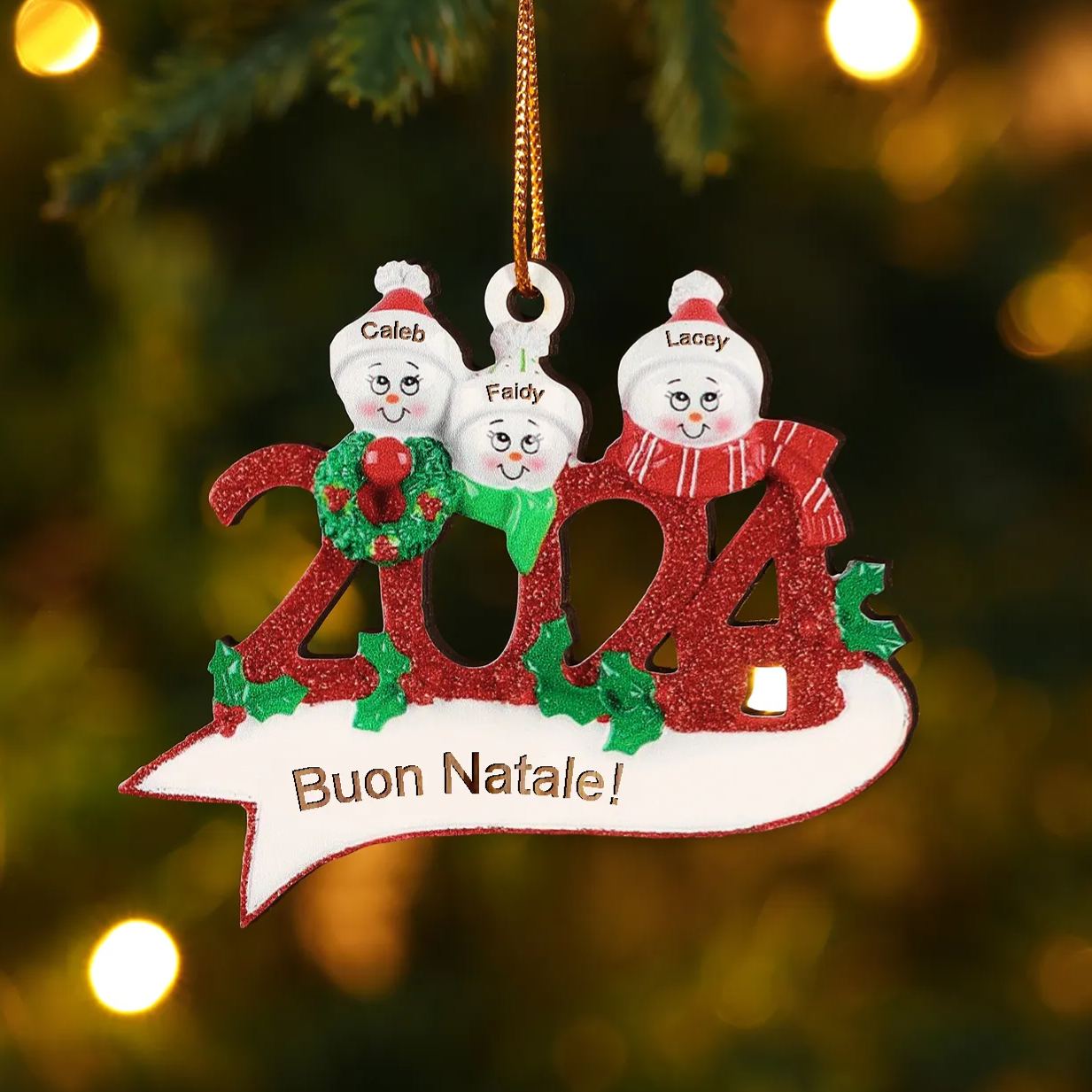 Decorazione Natalizia in Legno Personalizzata - 3 Nomi e 1 Testo - Design Pupazzo di Neve | Jessemade