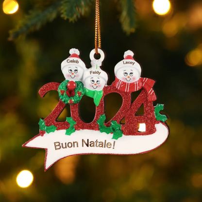Decorazione Natalizia in Legno Personalizzata - 3 Nomi e 1 Testo - Design Pupazzo di Neve | Jessemade