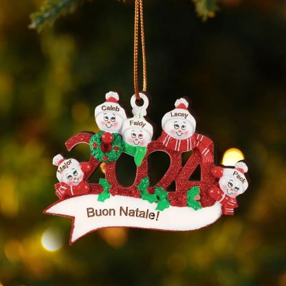 Decorazione Natalizia in Legno Personalizzata - 5 Nomi e 1 Testo - Design Pupazzo di Neve | Jessemade
