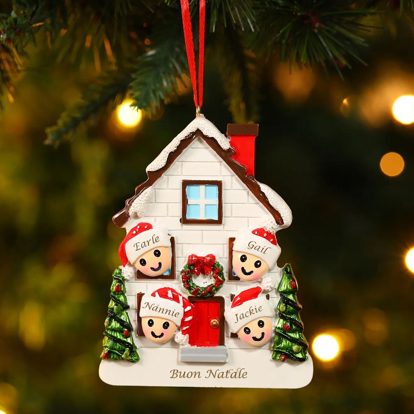 Decorazione Natalizia Personalizzata Casa con 4 Nomi e 1 Testo – Regalo Perfetto per la Famiglia | Jessemade
