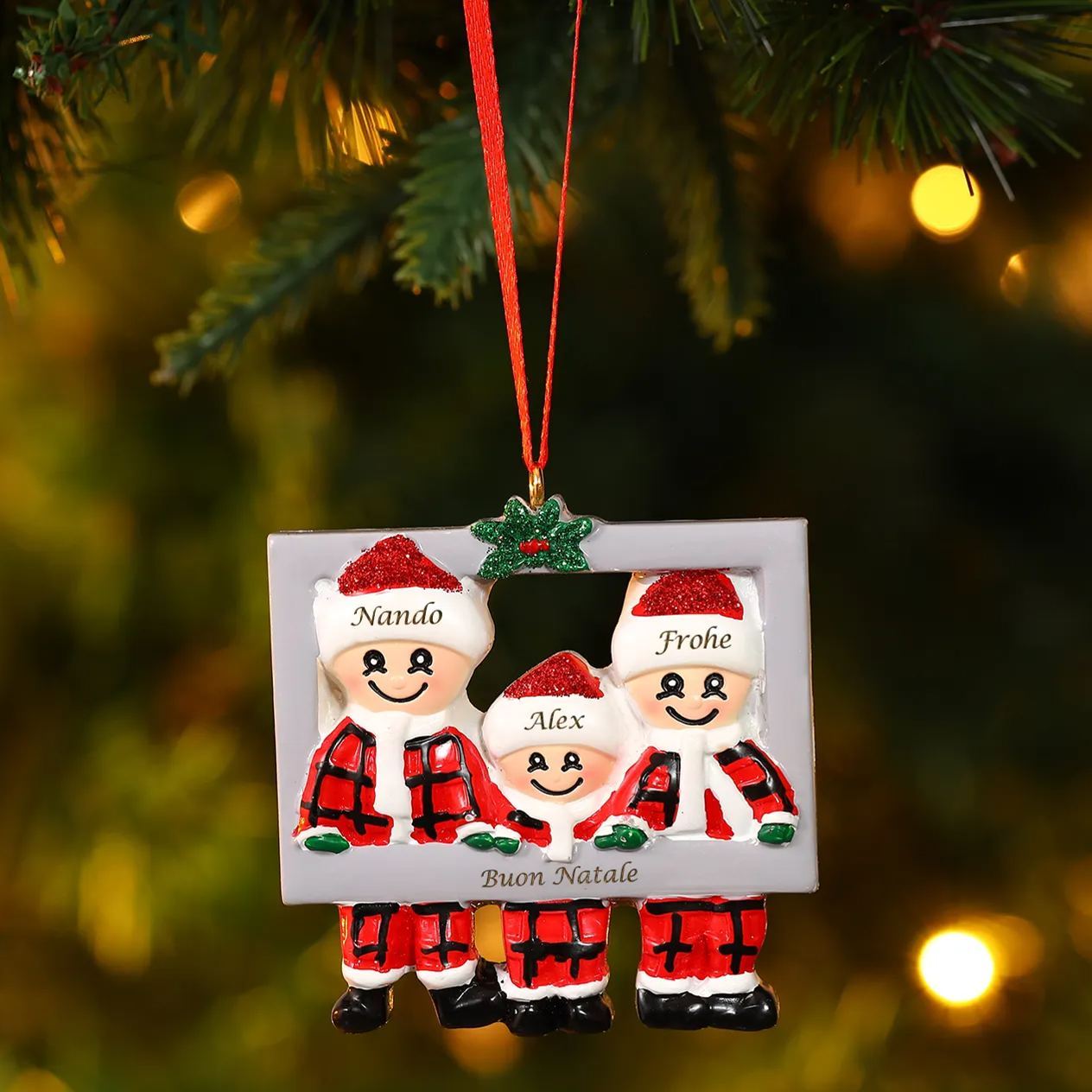Ornamento Natalizio in Legno Personalizzato con 3 Nomi e 1 Testo - Regalo Perfetto per la Famiglia | Jessemade