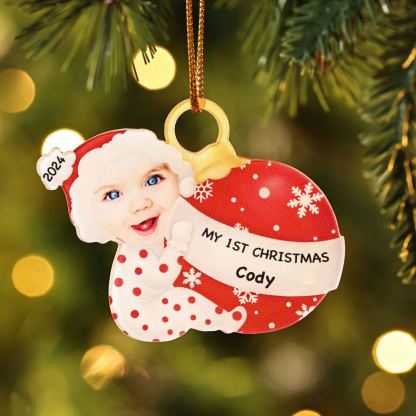 Ornamento Natalizio Personalizzato in Acrilico per il Primo Natale del Bambino con Foto, Nome, Data e Testo - Design Multicolore, Regalo di Natale per Famiglia | Jessemade