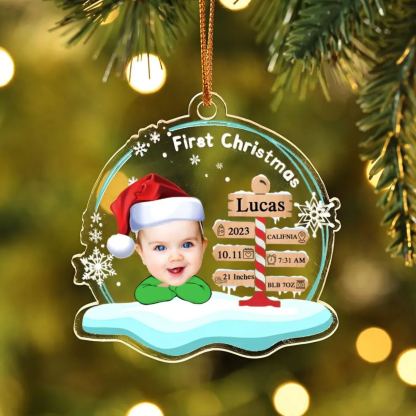  Ornamento Natalizio Acrilico Personalizzato per il Primo Natale del Bambino - Foto, Nome e 7 Dettagli Personalizzati, Regalo di Natale per Bambino | Jessemade