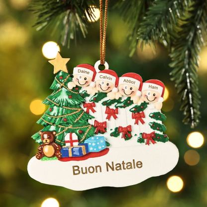Decorazione Natalizia in Legno Personalizzata - Albero di Natale & Personaggi - Personalizzabile con 4 Nomi e 1 Testo - Regalo di Natale per Famiglia | Jessemade