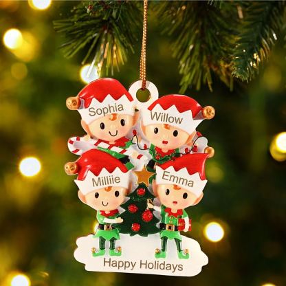 [Copy]Decorazione Natalizia in Legno Personalizzata - Albero di Natale e Elfi - Personalizzabile con 3 Nomi e 1 Testo - Regalo di Natale per Famiglia | Jessemade
