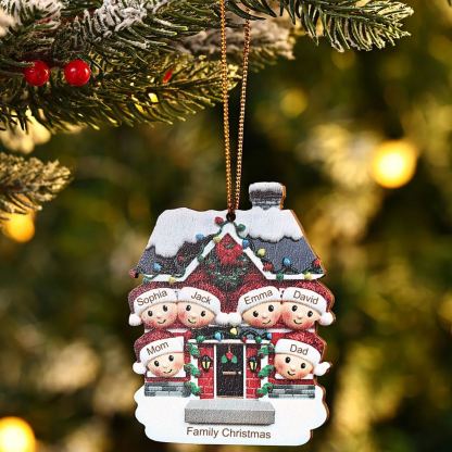 Decorazione Natalizia in Legno Personalizzata - Casetta Rossa & Personaggi - Personalizzabile con 6 Nomi e 1 Testo - Regalo di Natale per Famiglia | Jessemade