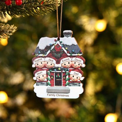 Decorazione Natalizia in Legno Personalizzata - Casetta Rossa & Personaggi - Personalizzabile con 6 Nomi e 1 Testo - Regalo di Natale per Famiglia | Jessemade