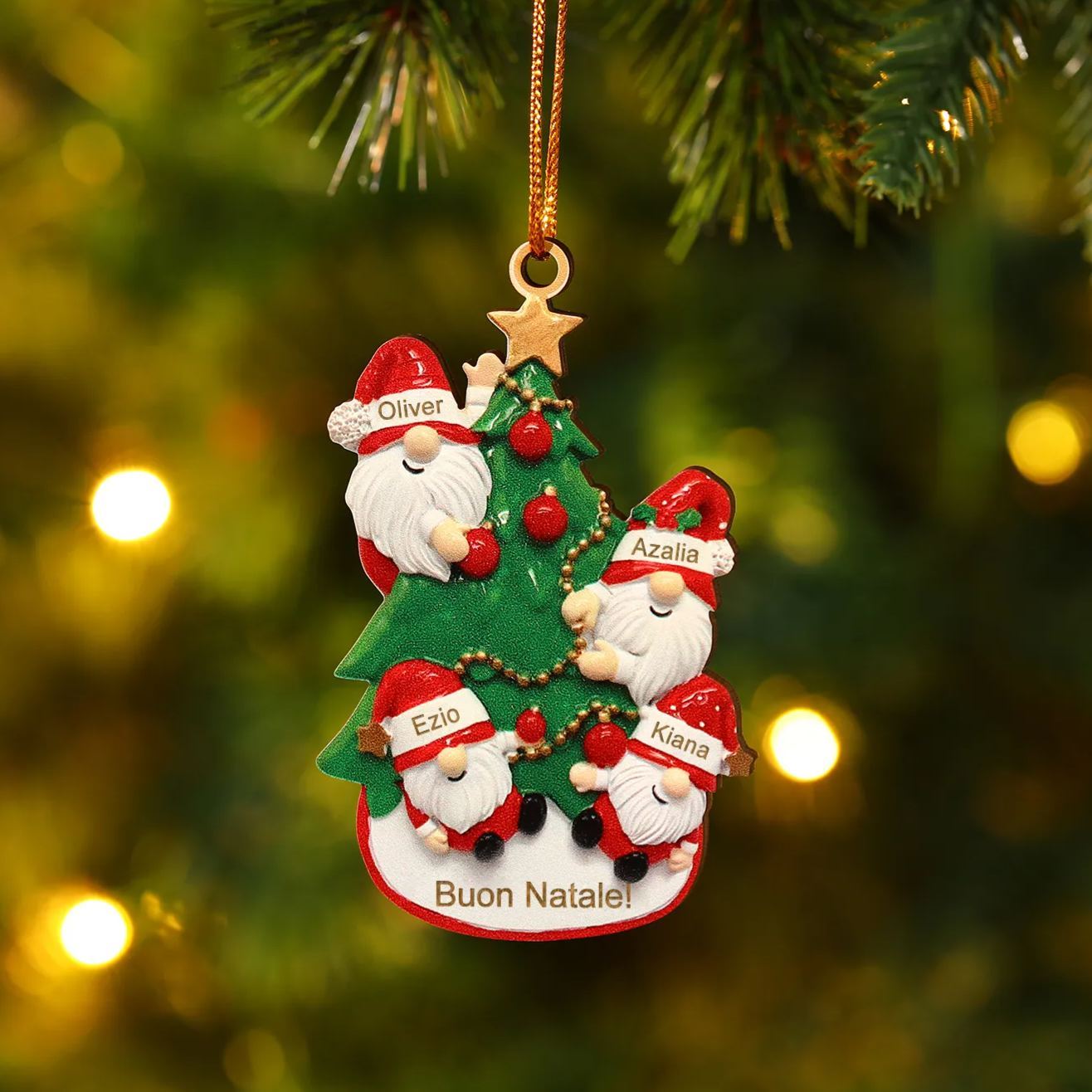 Decorazione Natalizia Personalizzata in Legno con Babbo Natale - 4 Nomi Personalizzati e Testo Regalo di Natale per la Famiglia | Jessemade