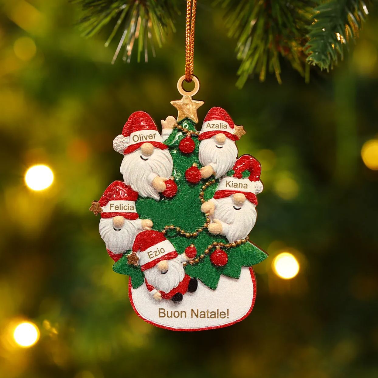 Decorazione Natalizia Personalizzata in Legno con Babbo Natale - 5 Nomi Personalizzati e Testo Regalo di Natale per la Famiglia | Jessemade