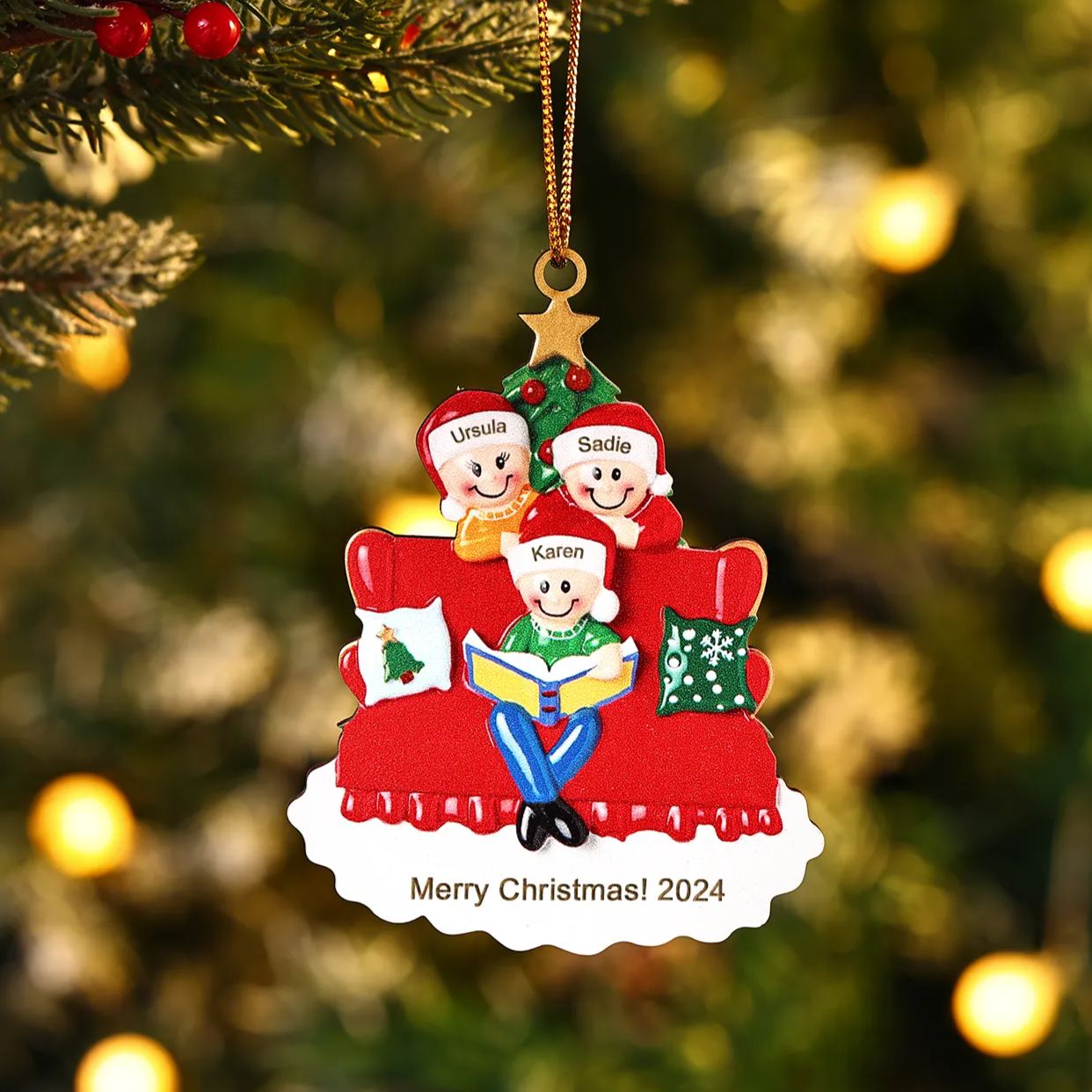 Personalized Wooden Christmas Ornament – Family Tree with 2-5 Names & Text & Year Christmas Gift for Family | Jessemade