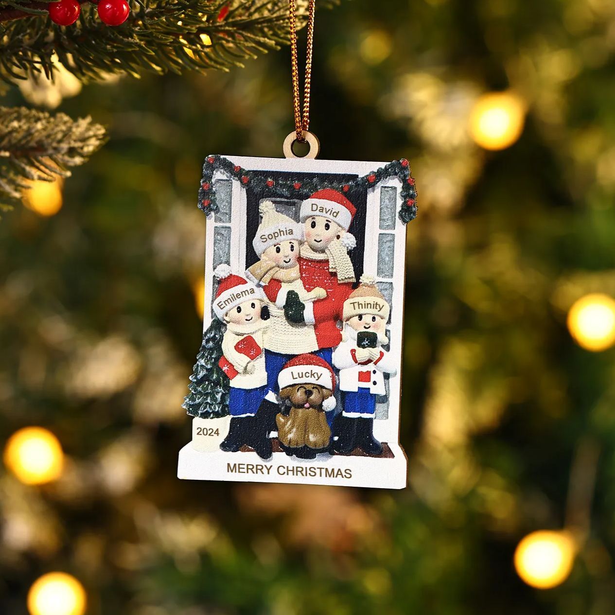 Personalized Wooden Family Christmas Ornament – Custom 2-6 Names, 1 Text & Date Christmas Gift for Family | Jessemade