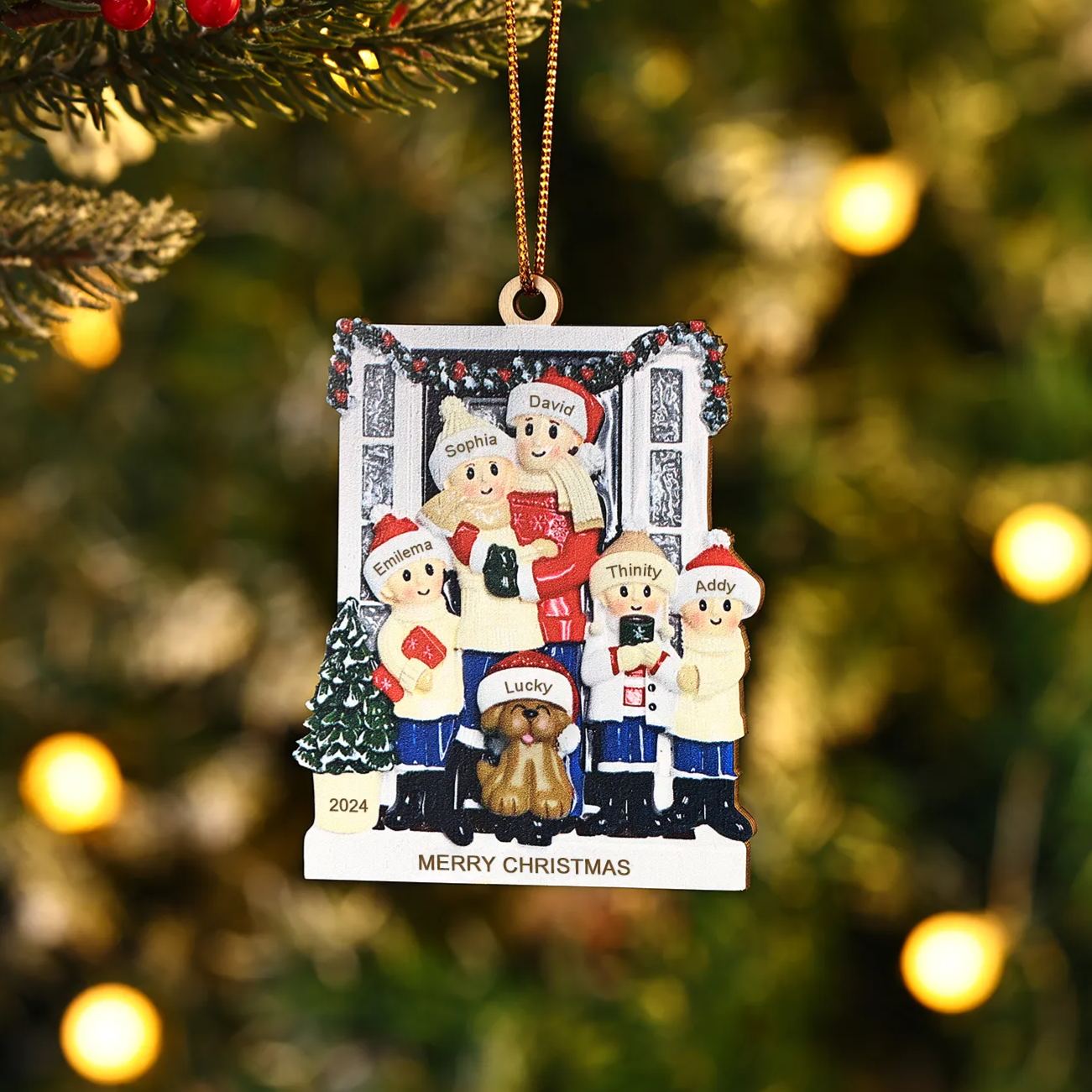 Personalized Wooden Family Christmas Ornament – Custom 2-6 Names, 1 Text & Date Christmas Gift for Family | Jessemade