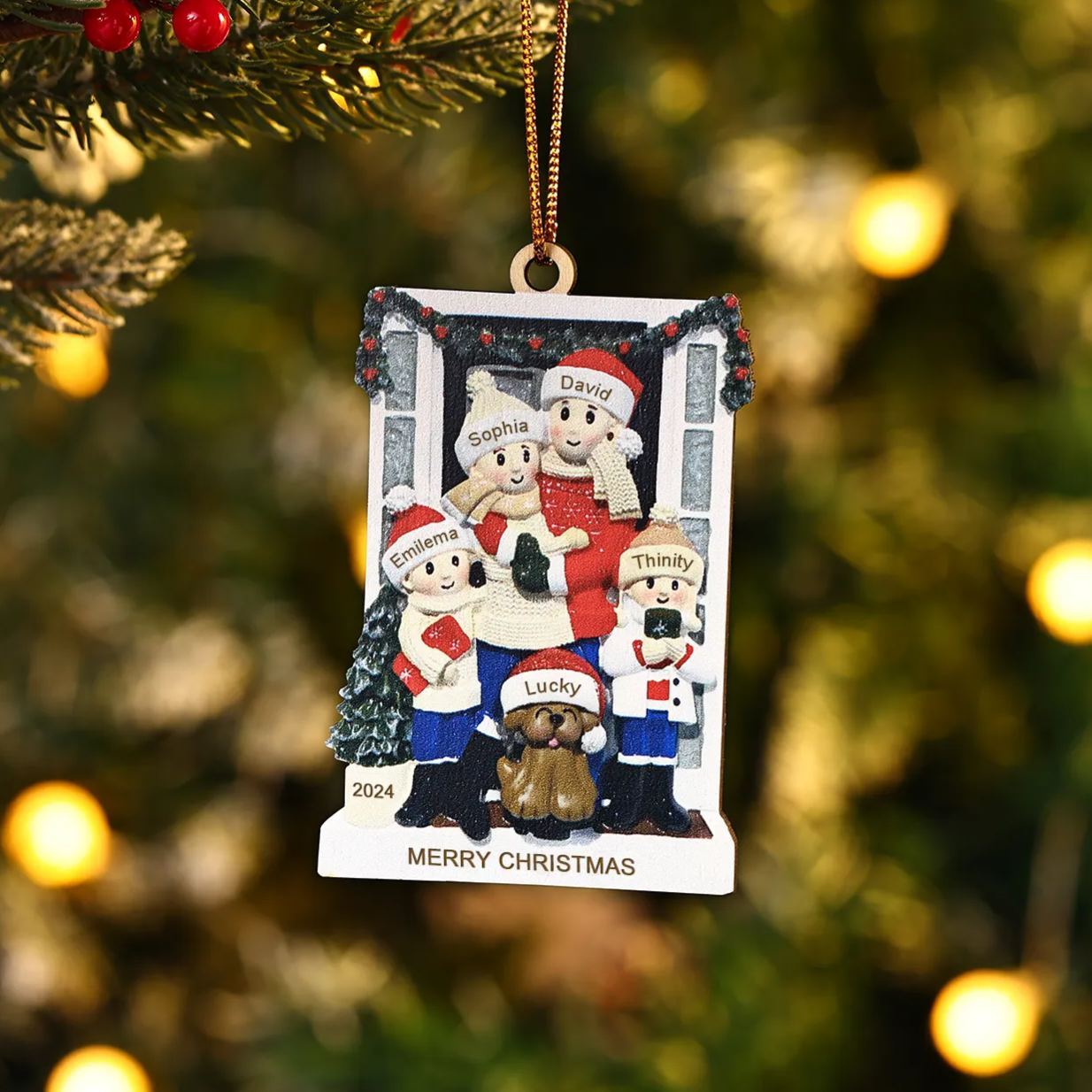 Ornamento Natalizio in Legno Personalizzato per Famiglia – Con 2-6 Nomi, 1 Testo e Data, Regalo di Natale per la Famiglia | Jessemade