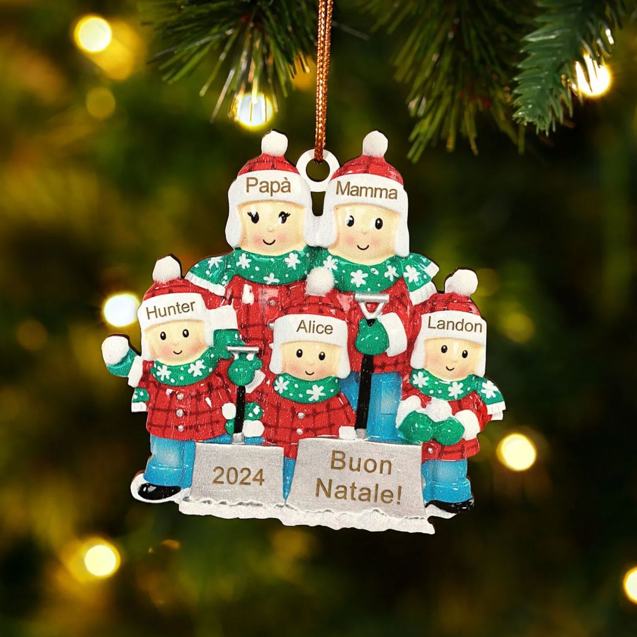 Ornamento Natalizio Personalizzato - Decorazione con 3-6 Nomi, 1 Anno & 1 Testo - Regalo di Natale per la Famiglia | Jessemade