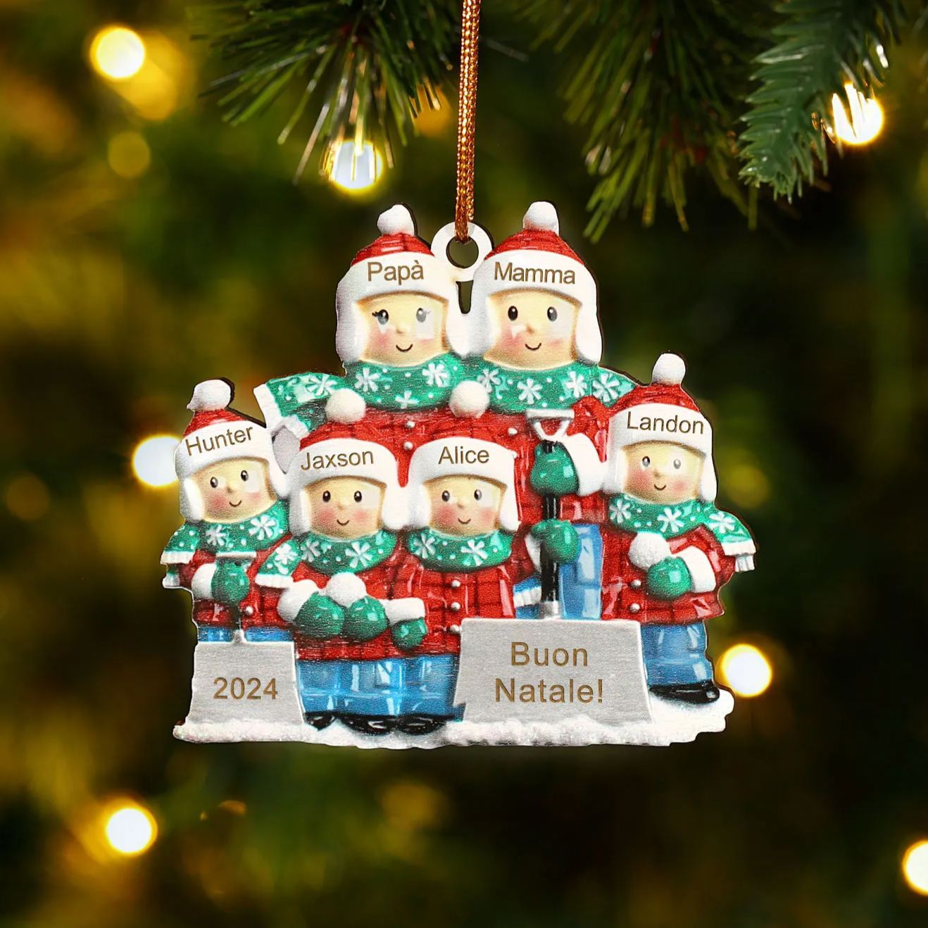 Ornamento Natalizio Personalizzato - Decorazione con 3-6 Nomi, 1 Anno & 1 Testo - Regalo di Natale per la Famiglia | Jessemade