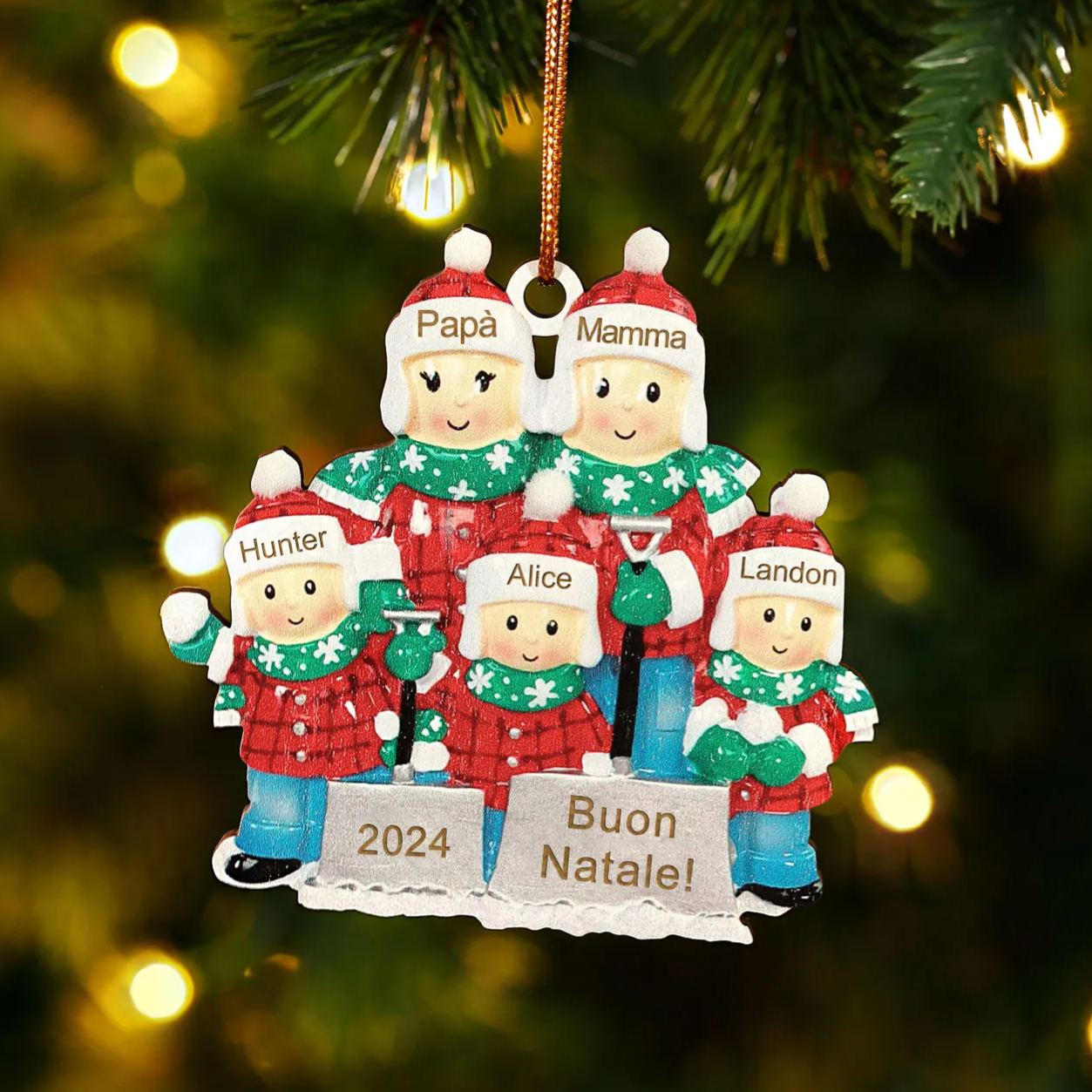 Ornamento Natalizio Personalizzato - Decorazione con 3-6 Nomi, 1 Anno & 1 Testo - Regalo di Natale per la Famiglia | Jessemade