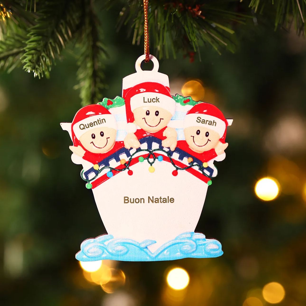 "Sulla nave"Ornamento natalizio in legno con 3-5 nomi personalizzati e 1 testo Regalo di Natale per la famiglia | Jessemade