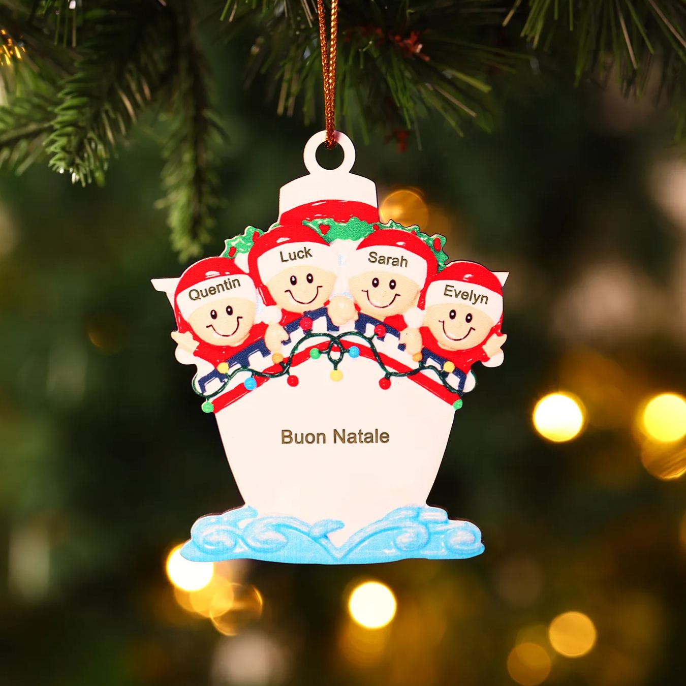"Sulla nave"Ornamento natalizio in legno con 3-5 nomi personalizzati e 1 testo Regalo di Natale per la famiglia | Jessemade