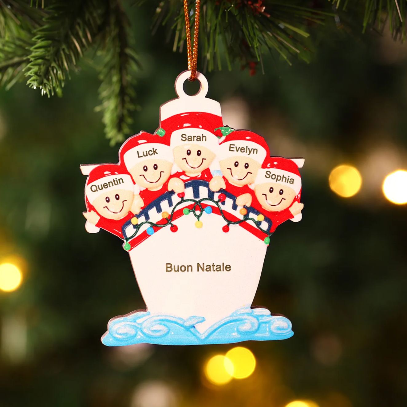 "Sulla nave"Ornamento natalizio in legno con 3-5 nomi personalizzati e 1 testo Regalo di Natale per la famiglia | Jessemade