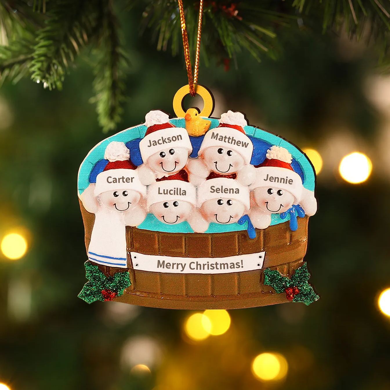 Personalized Wooden Family Christmas Hanging Ornament with Custom 2-6 Names & 1 Text Christmas Gift for Family | Jessemade