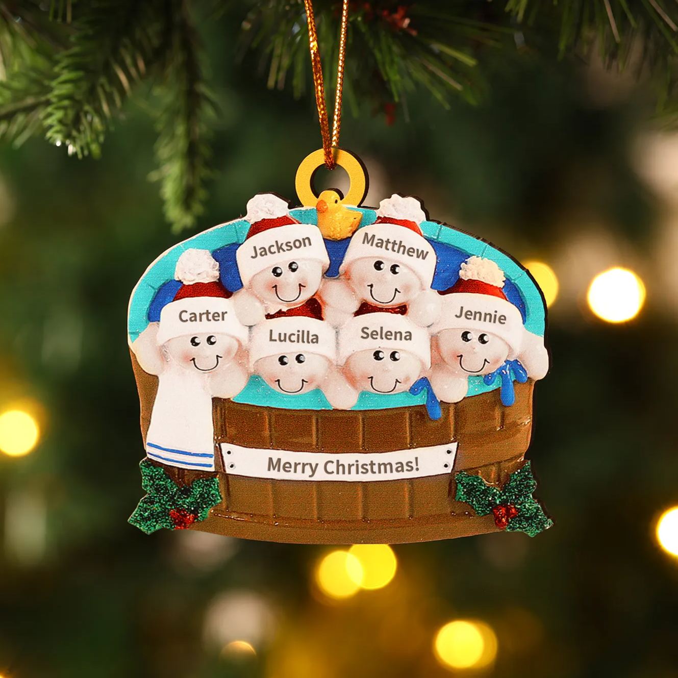 Ornamento natalizio in legno personalizzato per la famiglia con 2-6 nomi e 1 testo regalo di Natale | Jessemade