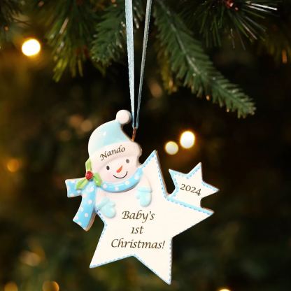 Decorazione Natalizia Personalizzata con Pupazzo di Neve - 1 Nome, 1 Testo e 1 Data Personalizzabili, 2 Colori - Regalo di Natale per Famiglia | Jessemade